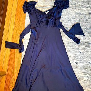 Navy Blue Silk Maxi Dress